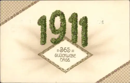 Präge Ak Glückwunsch Neujahr 1911, Glücksklee
