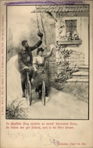 Ak Paar fährt Rad, Fahrräder, Abschied