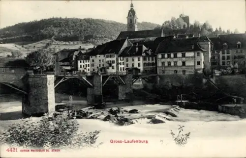 Ak Laufenburg Kanton Aargau, Teilansicht, Kirchturm, Brücke