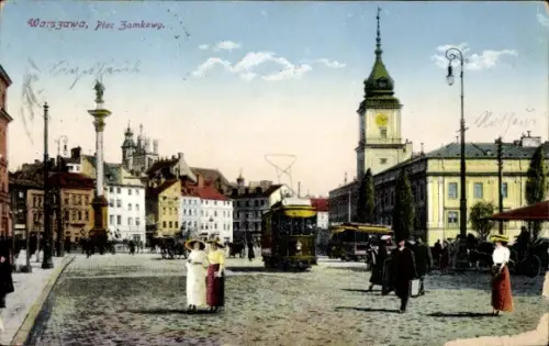 Ak Warszawa Warschau Polen, Plac Zamkowy, Straßenbahn