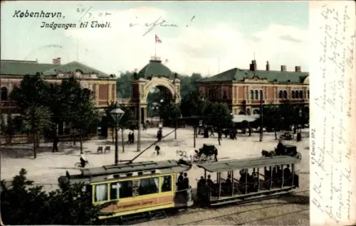 Ak København Kopenhagen Dänemark, Eingang Tivoli, Straßenbahn