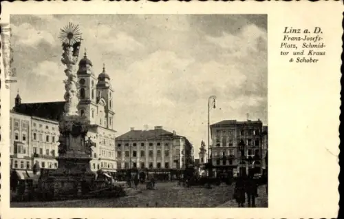 Ak Linz an der Donau Oberösterreich, Franz Josefs Platz, Schmidtor und Kraus & Schober