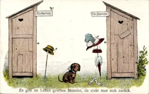 Litho Toilettenhumor, Es gibt im Leben gewisse Stunden, da zieht man sich zurück, Dackel