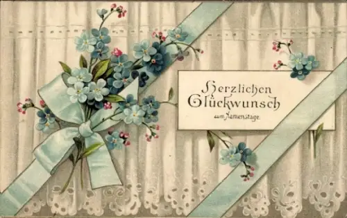 Präge Ak Glückwunsch Namenstag, Vergissmeinnicht