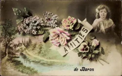 Ak Amities de Baron, Mädchen, Blumen