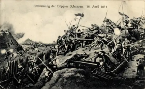 Künstler Ak Erstürmung der Düppeler Schanzen 18. April 1864, Schlachtszene