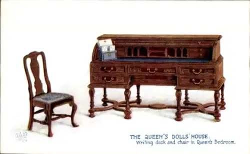 Künstler Ak Queen's Dolls' House, Writing desk and chair in Queen's Bedroom