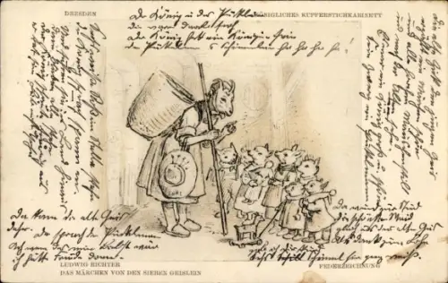 Künstler Ak Richter, Ludwig, Der Wolf und die sieben jungen Geißlein, Märchen, Brüder Grimm