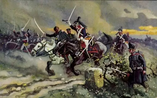 Künstler Ak Die Völkerschlacht, Befreiungskriege 1813, Überfall der Lützower bei Kitzen