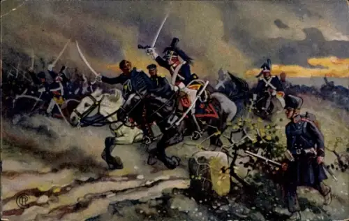 Künstler Ak Die Völkerschlacht, Befreiungskriege 1813, Überfall der Lützower bei Kitzen, Junipur