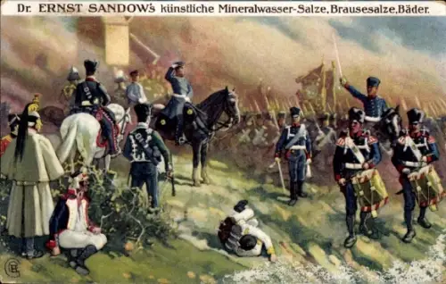 Künstler Ak General Bülow bei Dennewitz, Dr. Ernst Sandow's Brausesalze, Völkerschlacht 1813