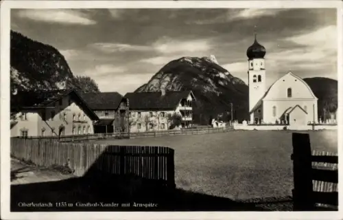 Ak Oberleutasch in Tirol, Gasthof-Xander mit Arnspitze