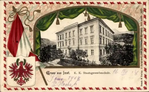 Präge Wappen Passepartout Ak Imst in Tirol, K. K. Staatsgewerbeschule