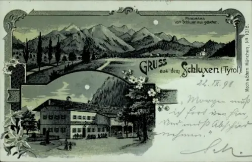 Mondschein Litho Unterpinswang Pinswang in Tirol, Gasthof zum Schluxen