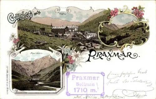 Litho St. Sigmund im Sellrain Tirol, Praxmar, Alpe Lüsens