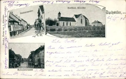 Ak Bischwiller Bischweiler Elsass Bas Rhin, Katholische Kirche, Schererstraße, Schulstraße