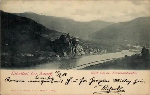 Ak Ústí nad Labem Aussig an der Elbe, Elbethal bei Aussig, Blick von der Ferdinandshöhe