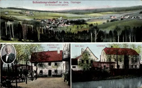 Ak Scheubengrobsdorf Gera Thüringen, Blick vom Schustergraben, Lindenhof