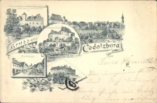 Litho Cadolzburg in Mittelfranken, Gesamtansicht, Schloss