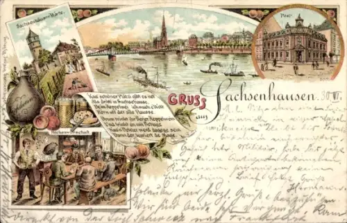 Litho Sachsenhausen Frankfurt am Main, Warte, Heckenwirtschaft, Postamt