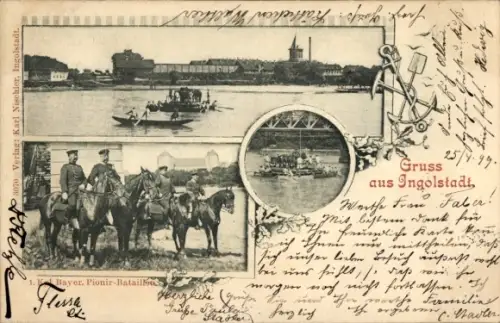 Ak Ingolstadt an der Donau Oberbayern, Gesamtansicht, 1. Kgl. Bayr. Pionier-Bataillon