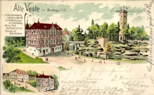 Litho Alte Veste Zirndorf in Mittelfranken, Gesamtansicht