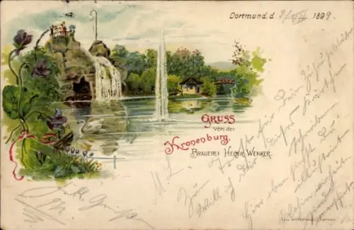 Litho Dortmund im Ruhrgebiet, Kronenburg, Brauerei von Heinrich Wenker