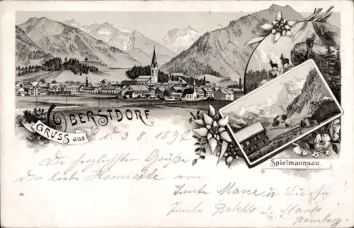 Litho Oberstdorf im Oberallgäu, Spielmannsau, Panorama