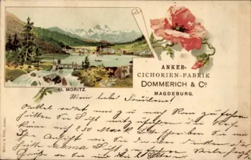 Ak Magdeburg an der Elbe, Anker-Cichorien-Fabrik Dommerich, Werbung, St. Moritz