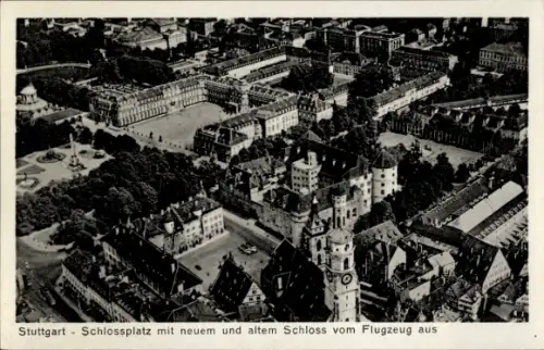 Ak Stuttgart in Württemberg, Schlossplatz, Neues Schloss, Altes Schloss, Luftaufnahme
