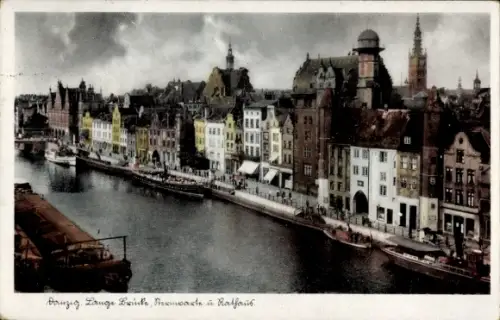 Ak Gdańsk Danzig, Lange Brücke, Sternwarte und Rathaus