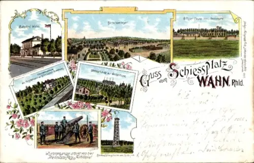Litho Wahn Köln, Schießplatz, Barackenlager, Bahnhof, Beobachtungsturm am Grängel