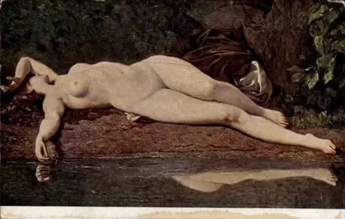 Künstler Ak Mercier, Schlafende Nymphe, Frauenakt, Wasserspiegelung