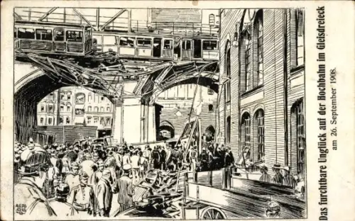 Ak Berlin Kreuzberg, Gleisdreieck, Unglück der Hochbahn 26. September 1908