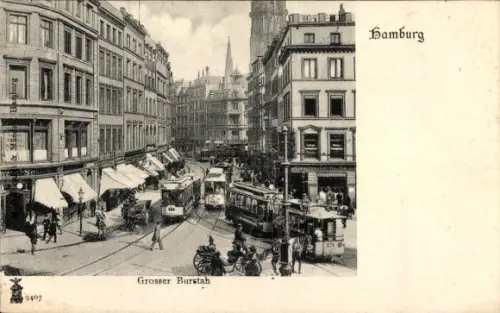 Ak Hamburg Mitte Altstadt, Strassenbahn Hamburg Grosser Burstah