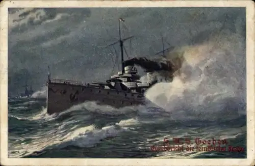 Künstler Ak Deutsches Kriegsschiff SMS Goeben durchbricht die feindliche Flotte