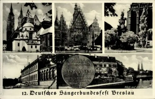 Ak Wrocław Breslau Schlesien, Górką Friebego, Friebeberg, Dom, Rathaus, Medaille zum 12. Deutsche