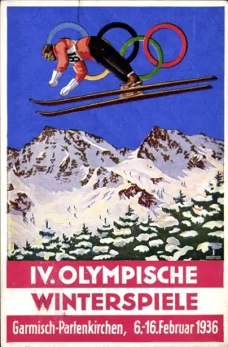 Künstler Ak Garmisch Partenkirchen Oberbayern, Olympische Winterspiele 1936, Skisprung