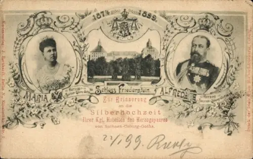 Ak Herzog Alfred von Sachsen Coburg Gotha, Maria Alexandrowna, Schloss Friedenstein, Silberhochzeit