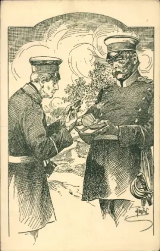 Künstler Ak Bismarck und Moltke in der Schlacht bei Königgratz, 1866