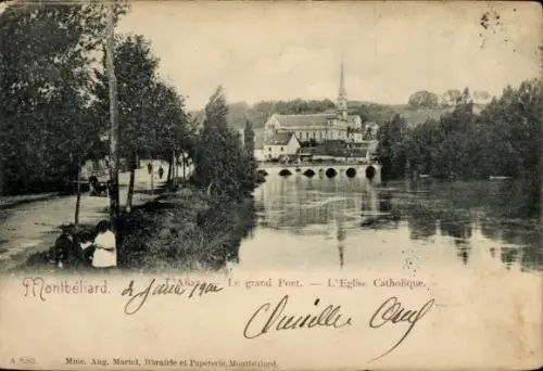Ak Montbéliard Doubs,  Großer Pont, Katholische Kirche
