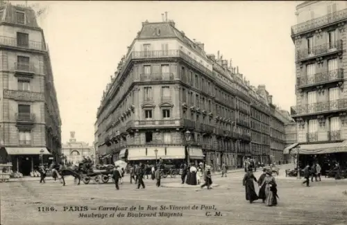 Ak Paris X Gare du Nord,  Carrefour de la Rue St-Vincent-de-Paul, Rue de Maubeuge, Boulevard Mage