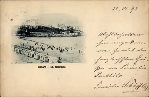 Ak Dinard Ille et Vilaine, Dinard - La Malouine, Strand mit Badehäuschen