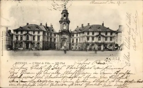 Ak Rennes Ille et Vilaine,  Hôtel de Ville, Uhrturm