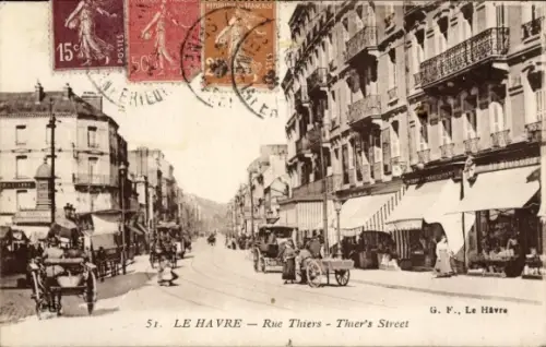 Ak Le Havre Seine Maritime,  Rue Thiers (Thier's Street), 51., G. F. Le Havre