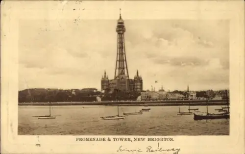 Ak New Brighton Wallasey England, Promenade und Turm