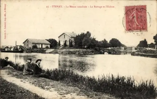 Ak Stenay Lothringen Meuse,  Meuse (kanalisiert), Wehr, Schleuse, Édition E. Gabriel