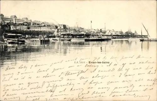 Ak Évian-les-Bains Haute-Savoie, Am Hafen, Salondampfer