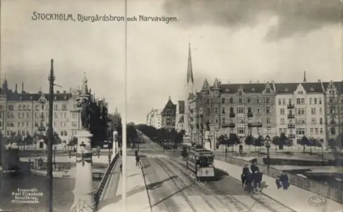 Ak Djurgården Stockholm Schweden,  Djurgårdsbron, Narvavägen, Axel Eliassons