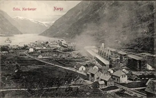 Ak Odda Norwegen, Hardanger, Gesamtansicht